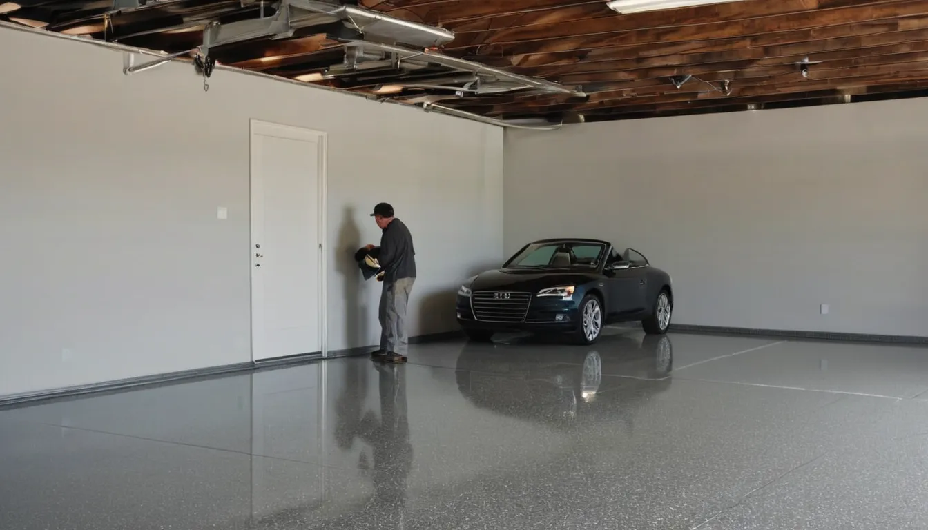 Garage with a freshly coated glossy epoxy floor in a home in Plant City