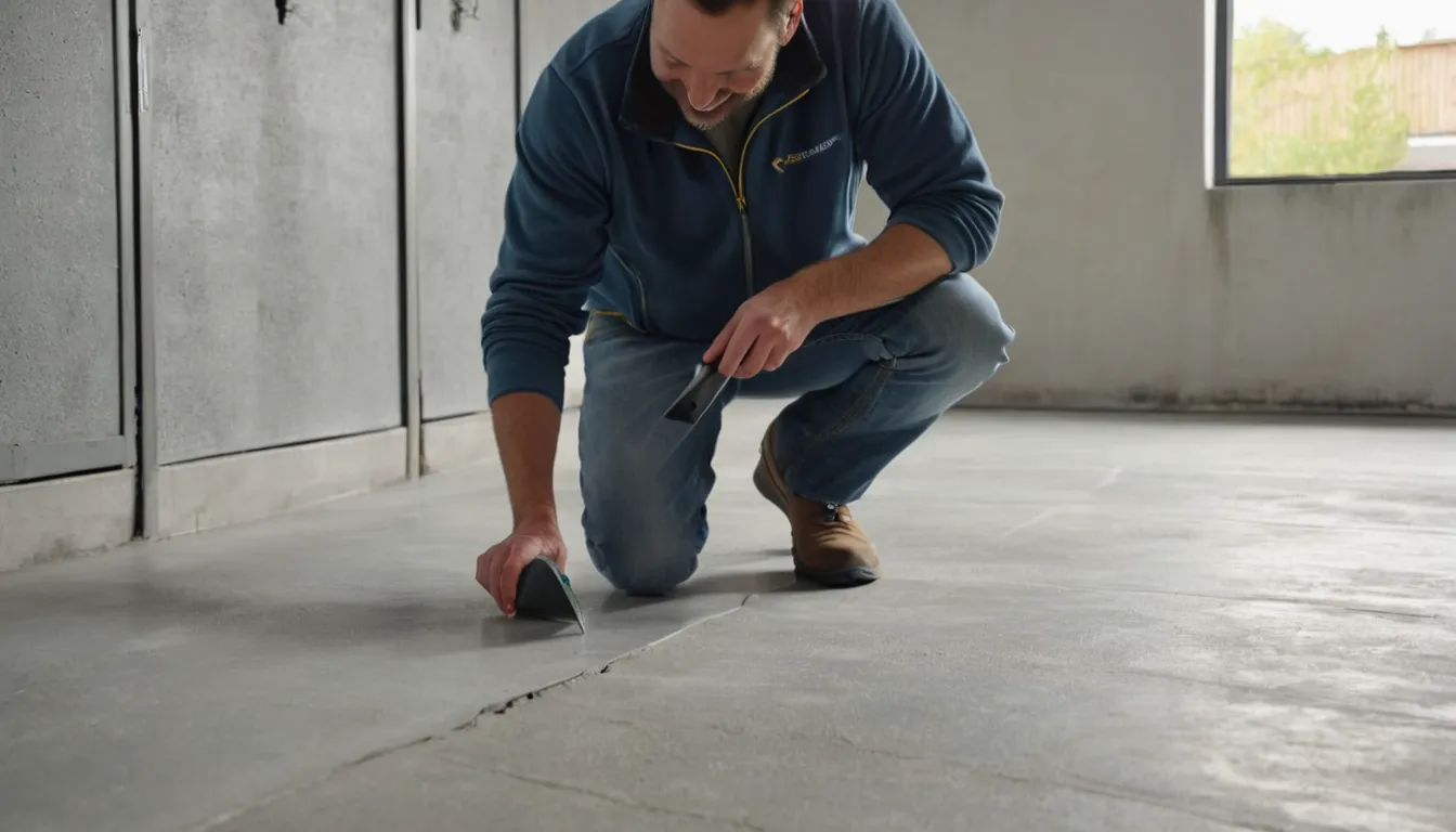 A provider checking a concrete garage floor before coating