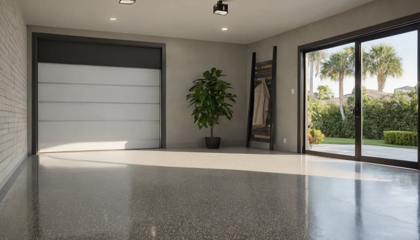 A newly coated polyaspartic garage floor with a flake finish near Plant City